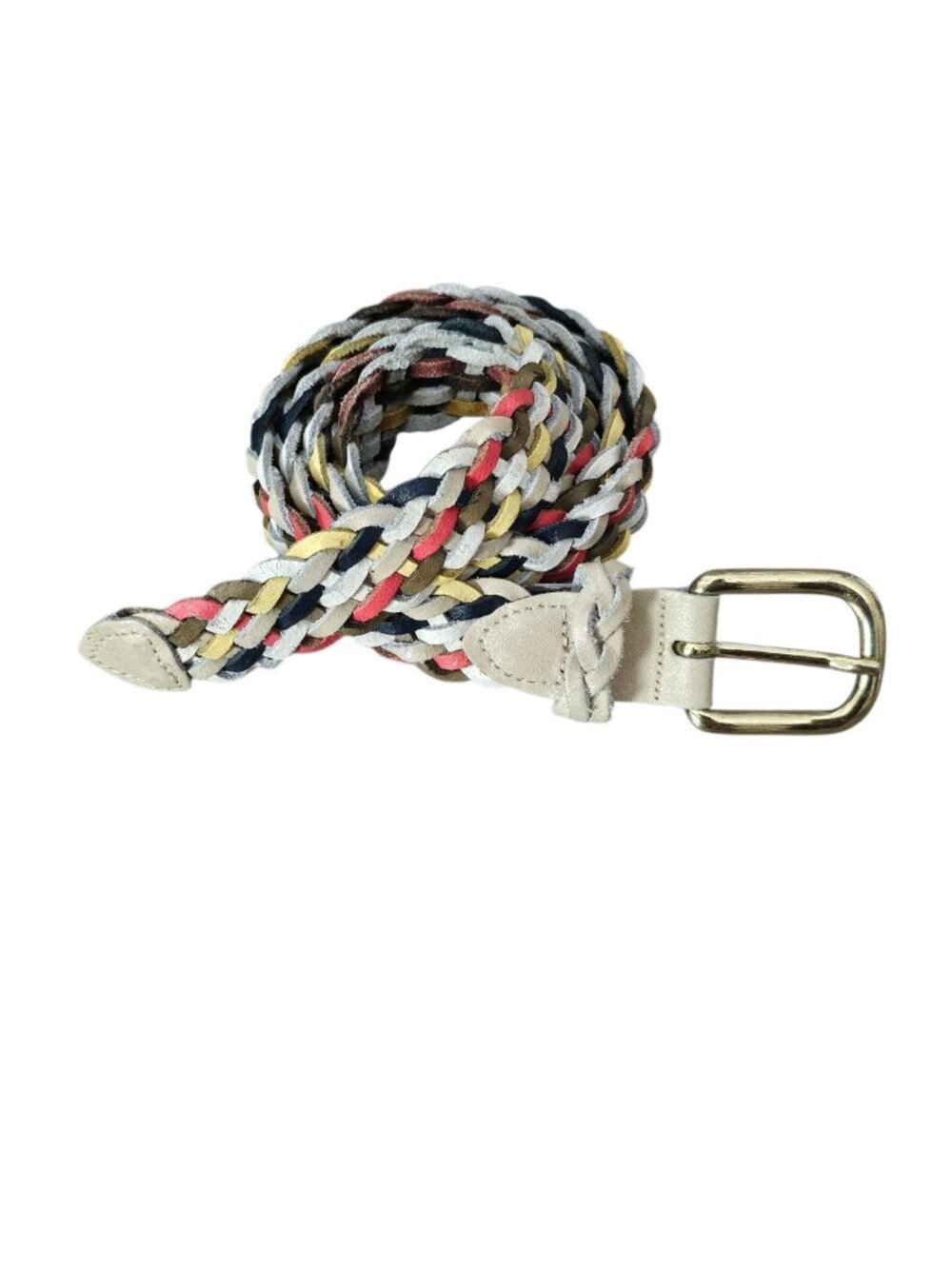 VTG Capezio Rainbow Braided Leather Y2K Boho Belt Multi Gold Buckle 80s XXL